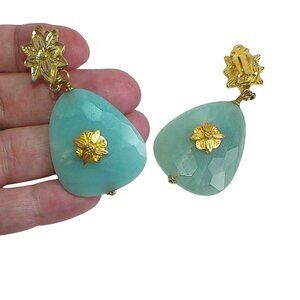 Stephen Dweck Floral Gold & Aqua Amazonite Drop Clip-On Earrings